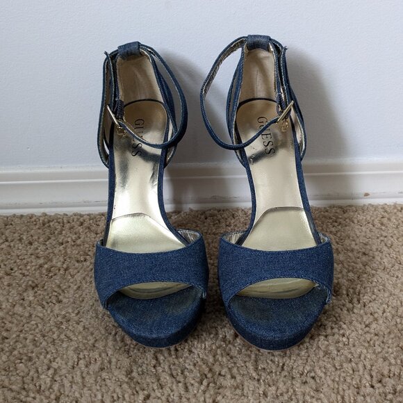 Guess - "GFNatalie Denim Platform Open Toe Heel - Size 7.5 - Picture 2 of 7